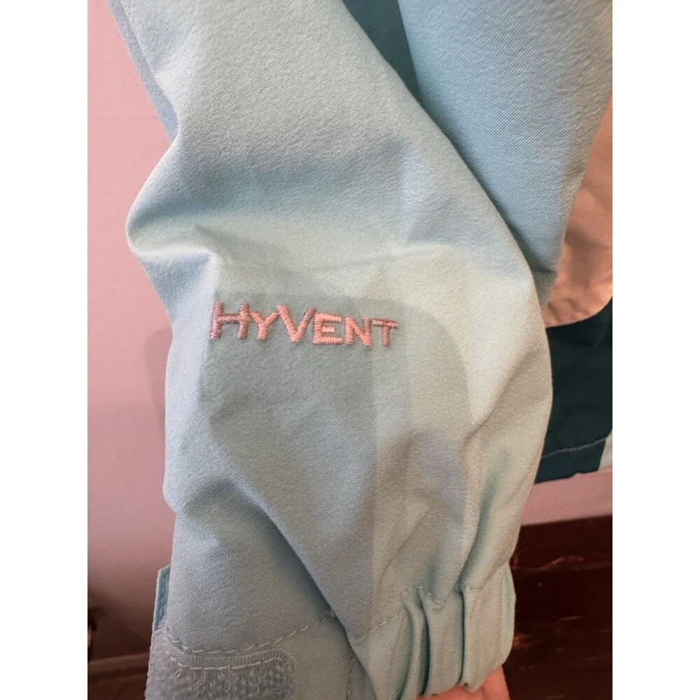 The North Face HyVent Girls L Hooded Full Zip Jacket Pockets Blue/White